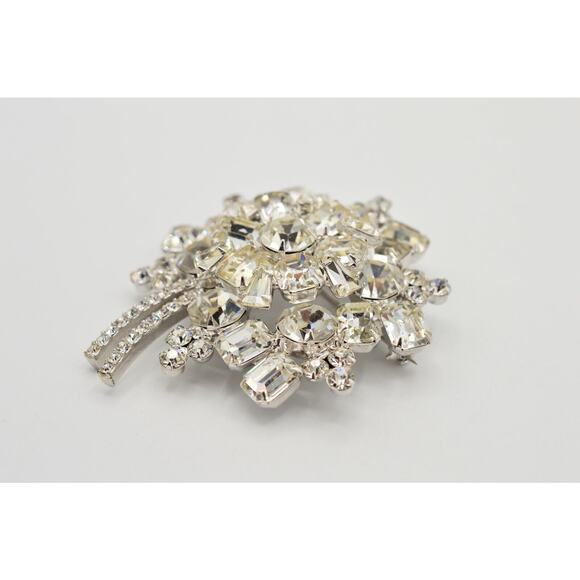 Juliana Vintage Crystal Pin Brooch Flower Square Baguette Rhinestone Prong Bin1